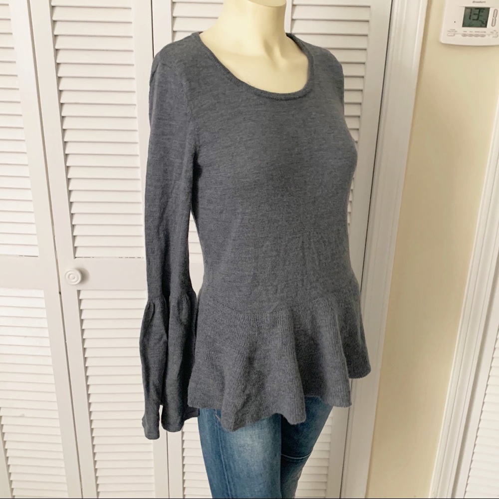 Nanette Lepore Peplum Bell Sleeve Merino Sweater L - Picture 2 of 11